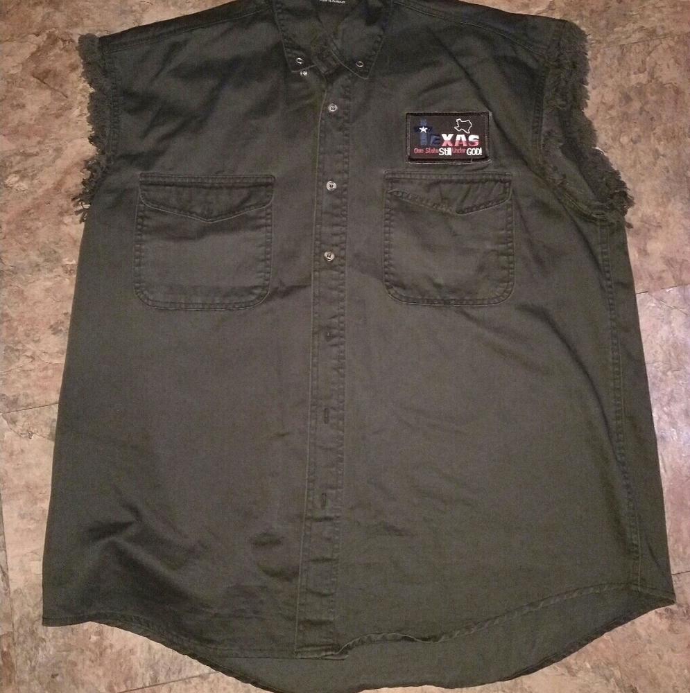 A sleeveless,  motorcycle, vest